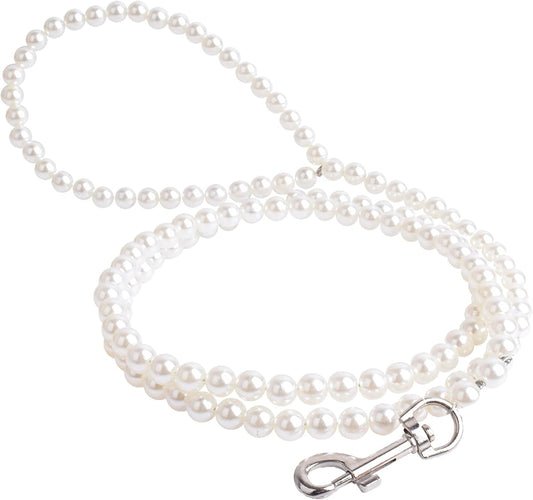 Elegant Pearl Dog Leash – Decorative Faux Pearl Pet Lead with Metal Clip – Stylish Accessory for Cats and Small Dogs – Ideal for Parties, Photos, and Weddings
