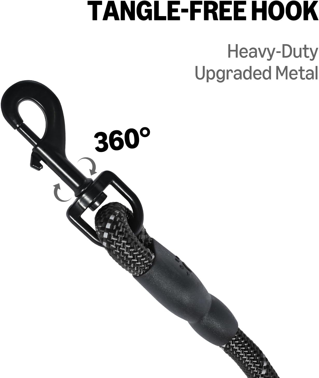 Durable Reflective Pet Leash – Heavy-Duty Climbing Rope with Soft Padded Handle | Anti-Slip Dog Leash for Medium & Large Dogs (Black)