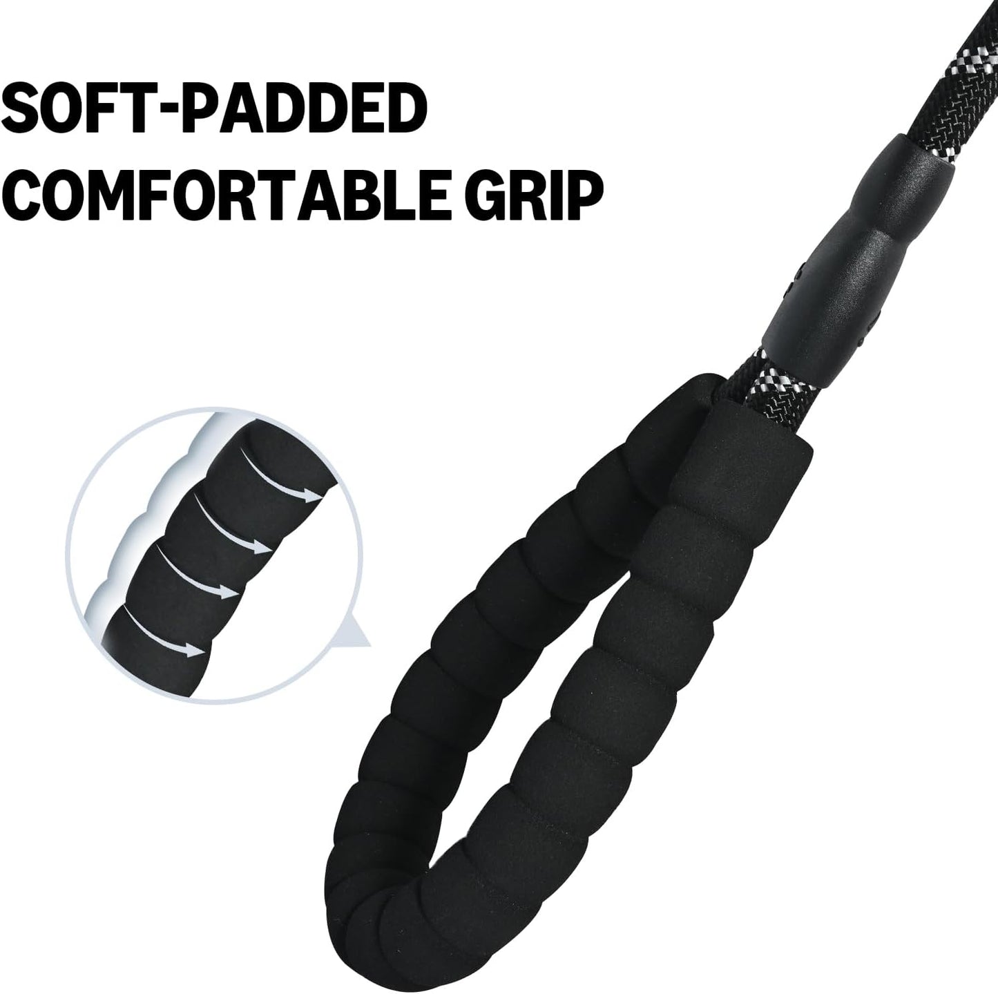 Durable Reflective Pet Leash – Heavy-Duty Climbing Rope with Soft Padded Handle | Anti-Slip Dog Leash for Medium & Large Dogs (Black)