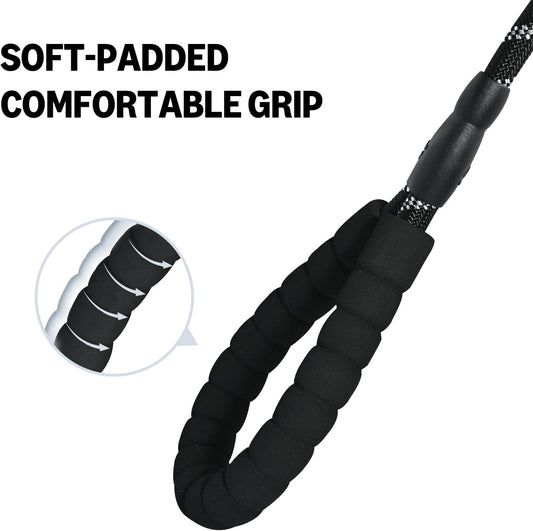 Durable Reflective Pet Leash – Heavy-Duty Climbing Rope with Soft Padded Handle | Anti-Slip Dog Leash for Medium & Large Dogs (Black)