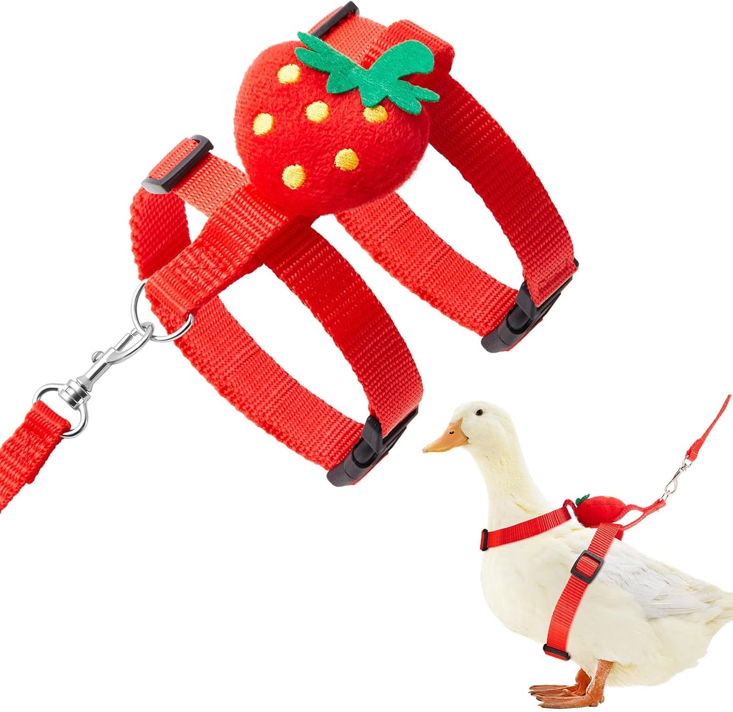 Cute Strawberry Duck Leash and Harness Set – Adjustable Vest Harness for Pet Ducks, Geese & Small Poultry – Outdoor Walking Strap with Adorable Design