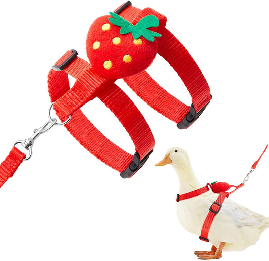 Cute Strawberry Duck Leash and Harness Set – Adjustable Vest Harness for Pet Ducks, Geese & Small Poultry – Outdoor Walking Strap with Adorable Design