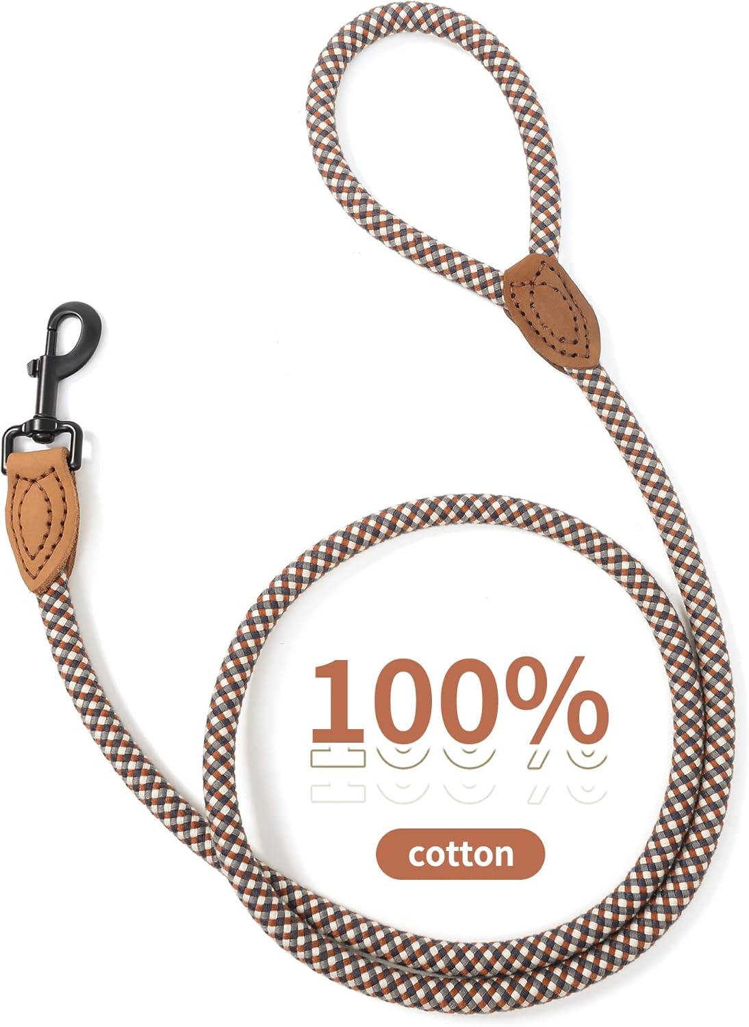 Durable Braided Dog Leash with Leather Handle – Anti-Tangle Climbing Rope Style Lead for Medium and Large Dogs – Classic Plaid Design