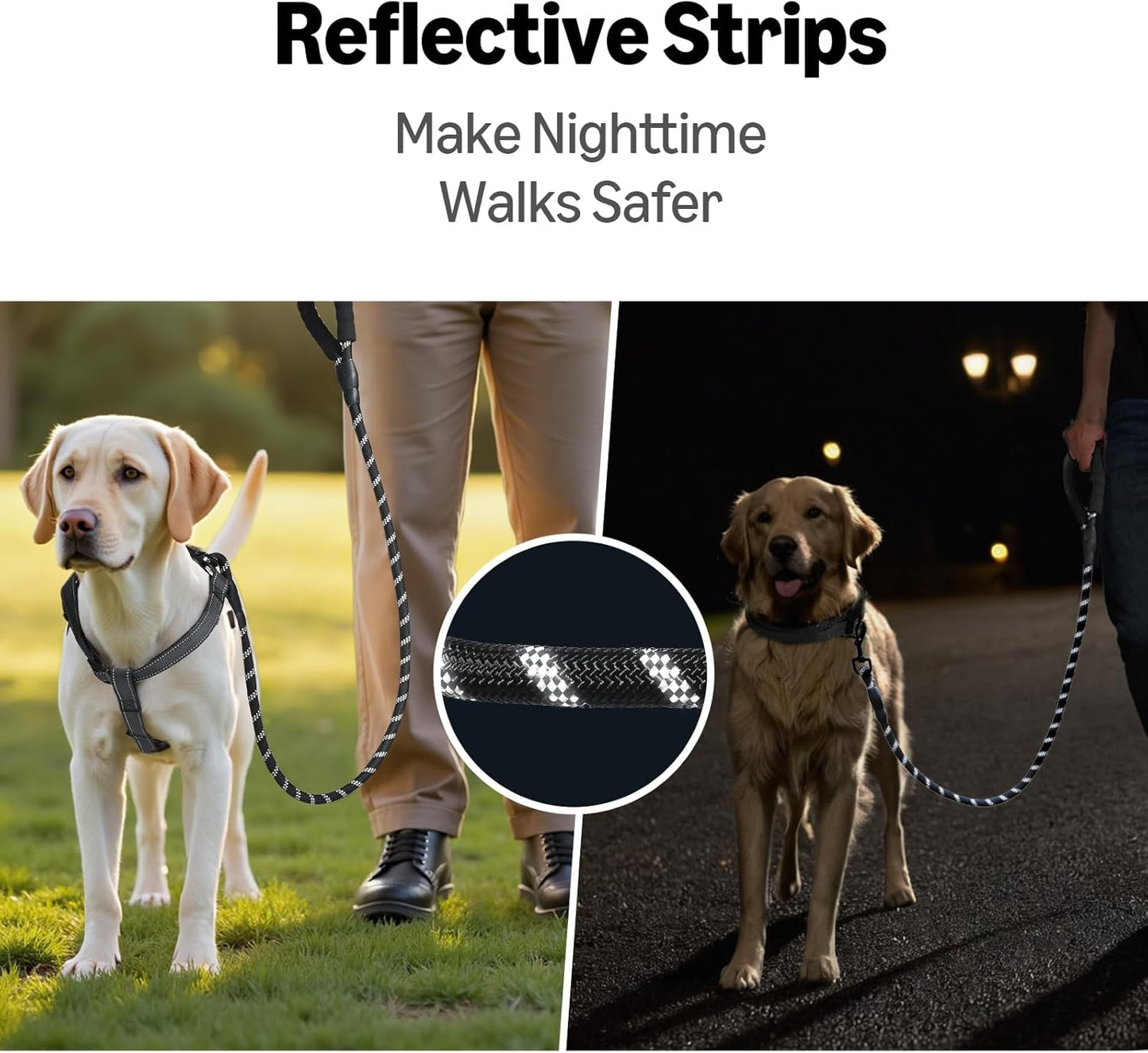 Durable Reflective Pet Leash – Heavy-Duty Climbing Rope with Soft Padded Handle | Anti-Slip Dog Leash for Medium & Large Dogs (Black)