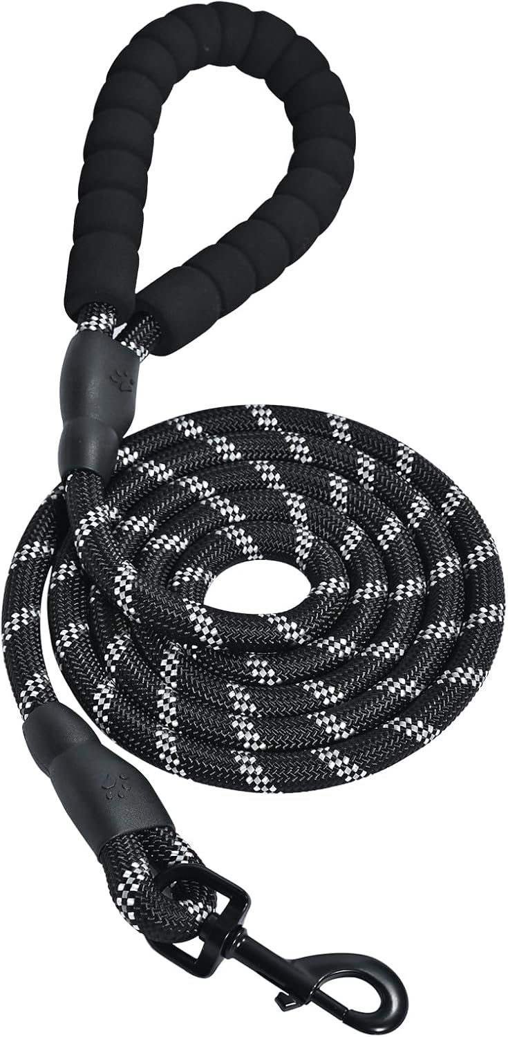 Durable Reflective Pet Leash – Heavy-Duty Climbing Rope with Soft Padded Handle | Anti-Slip Dog Leash for Medium & Large Dogs (Black)