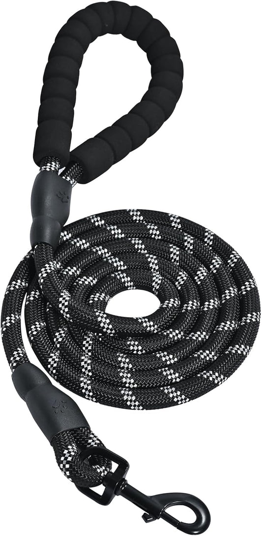 Durable Reflective Pet Leash – Heavy-Duty Climbing Rope with Soft Padded Handle | Anti-Slip Dog Leash for Medium & Large Dogs (Black)