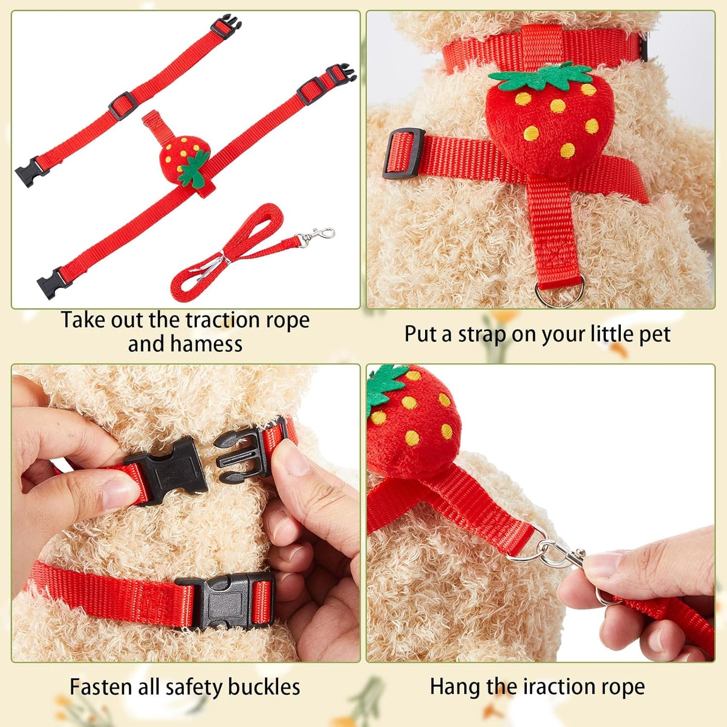 Cute Strawberry Duck Leash and Harness Set – Adjustable Vest Harness for Pet Ducks, Geese & Small Poultry – Outdoor Walking Strap with Adorable Design